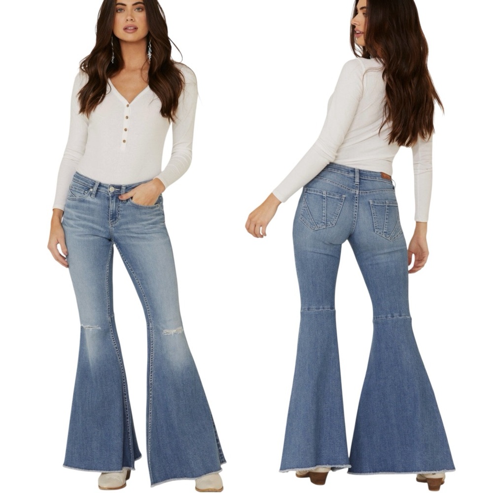 Shyanne Boho Western Super Flare Distressed Light Stretch Jeans Size 29